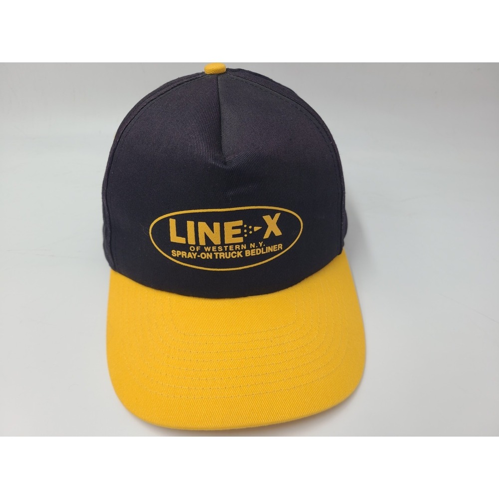 Vintage Line-X Spray-On Truck Bedliners Western NY Snapback Hat Cap Black Yellow